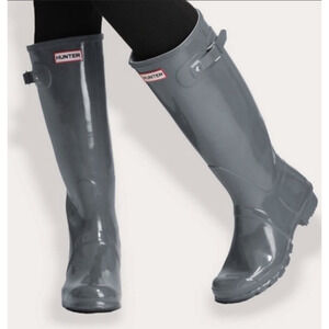 Authentic Hunter Original Tall Gloss Rain Boots Gray Graphite Womens Size 6